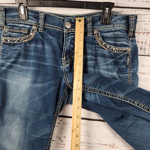 Silver Jeans Suki Mid Slim Boot W32 L33 Stretch Denim Jeans Embellished Bling - Picture 8 of 10